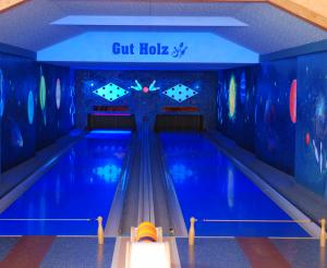 The bowling alley in blue light