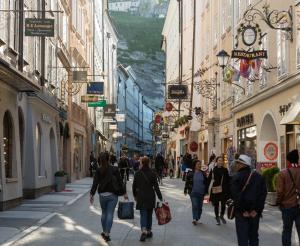 The Getreidegasse in Salzburg with visitors