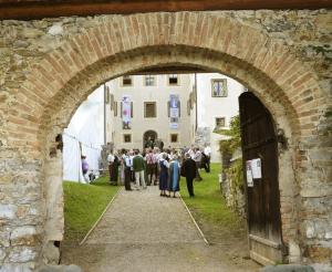 Archway with visitors at an event
