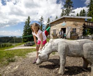 Kind mit Holzfigur im Hopsiland Planai